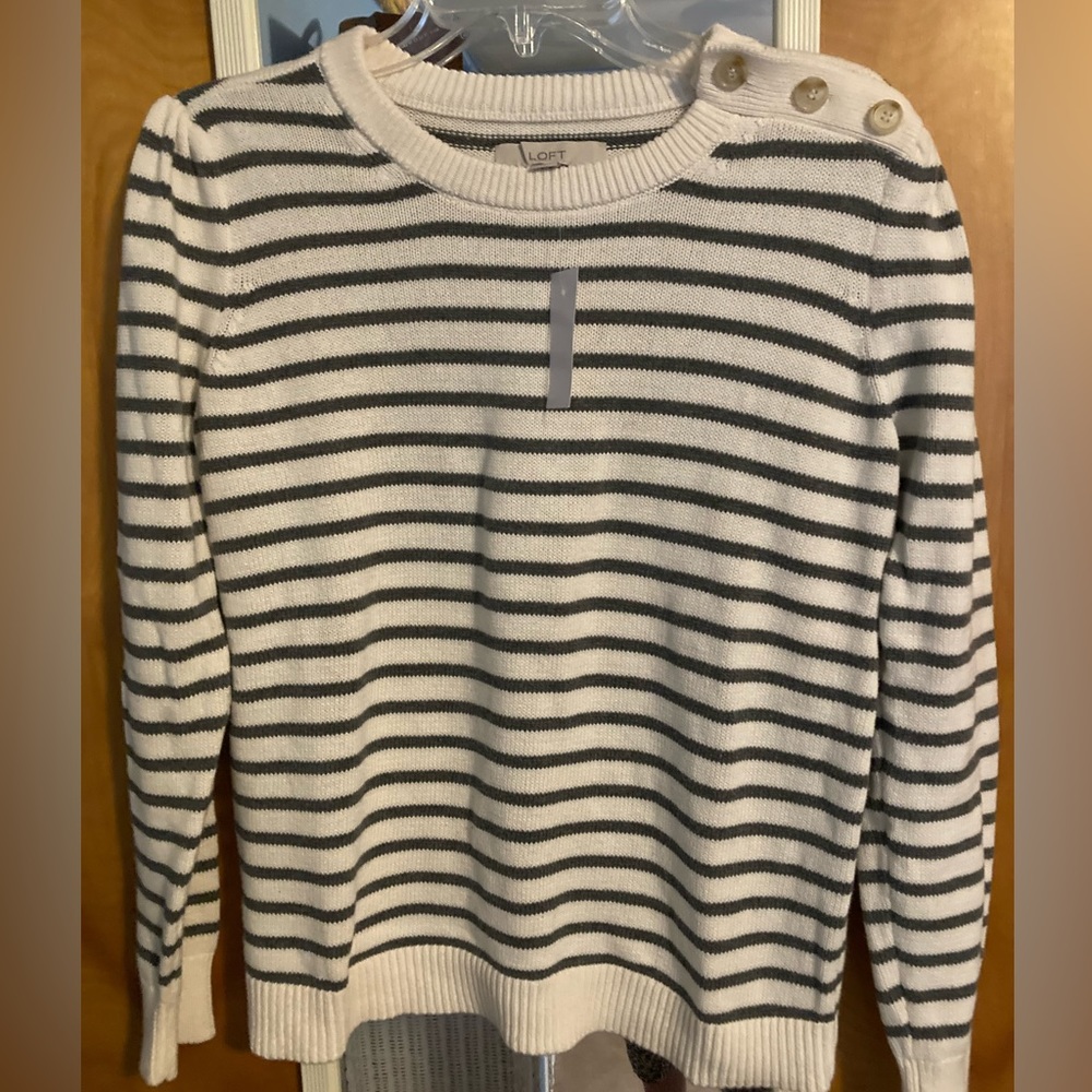 Loft gray and cream striped sweater. NWT